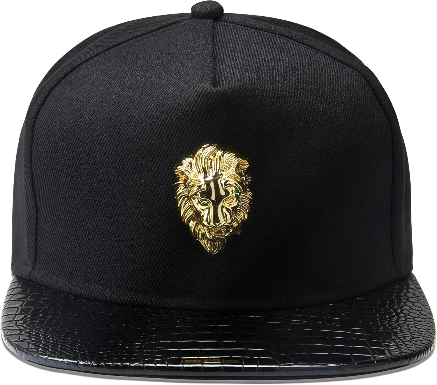 Lion Head Hip Hop Flat Brimmed Hat Men's Baseball Hat with Gold Lion Badge, Metal Badge Street Rap Men's