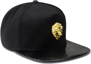 Lion Head Hip Hop Flat Brimmed Hat Men's Baseball Hat with Gold Lion Badge, Metal Badge Street Rap Men's