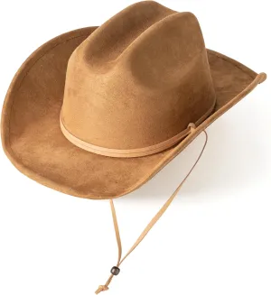 Lisianthus Women Men Wide Brim Suede Western Cowboy Cowgirl Hat with Wind Lanyard