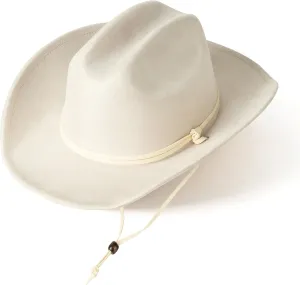 Lisianthus Women Men Wide Brim Suede Western Cowboy Cowgirl Hat with Wind Lanyard