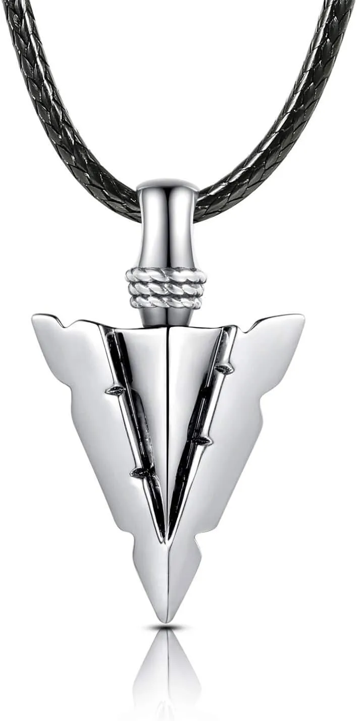 MANBU Sterling Silver Urn Necklace for Men: Arrowhead Memorial Pendant Cremation Ash Jewelry Bereavement Keepsakes Gift for Loss of a Loved One