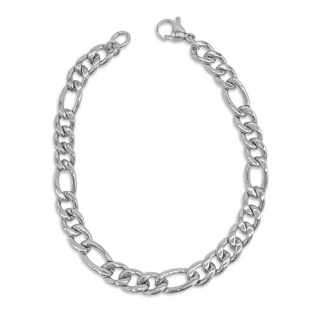 Men's Tarnish Resistant 14k Gold Plated 9" 7mm Figaro Chain Bracelet
