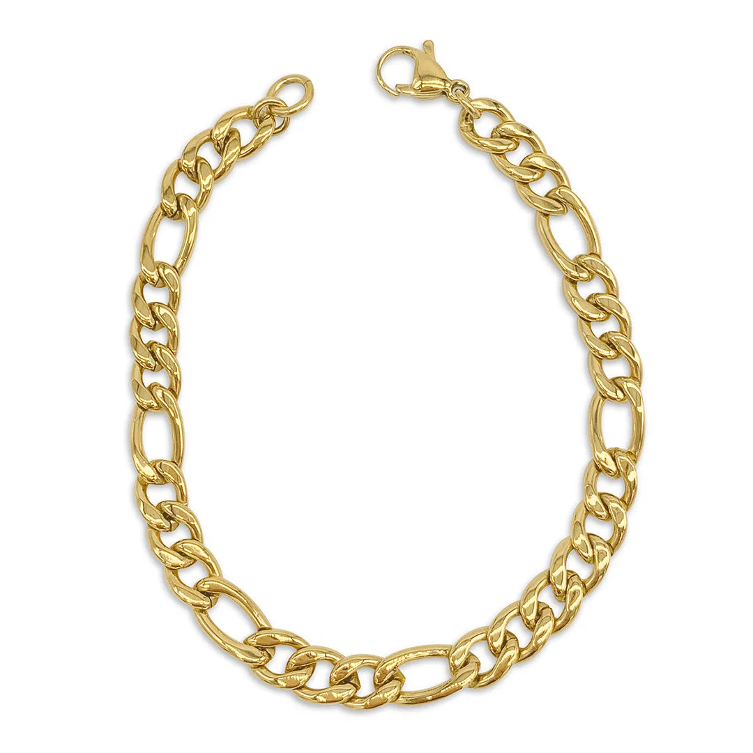 Men's Tarnish Resistant 14k Gold Plated 9" 7mm Figaro Chain Bracelet