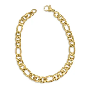 Men's Tarnish Resistant 14k Gold Plated 9" 7mm Figaro Chain Bracelet