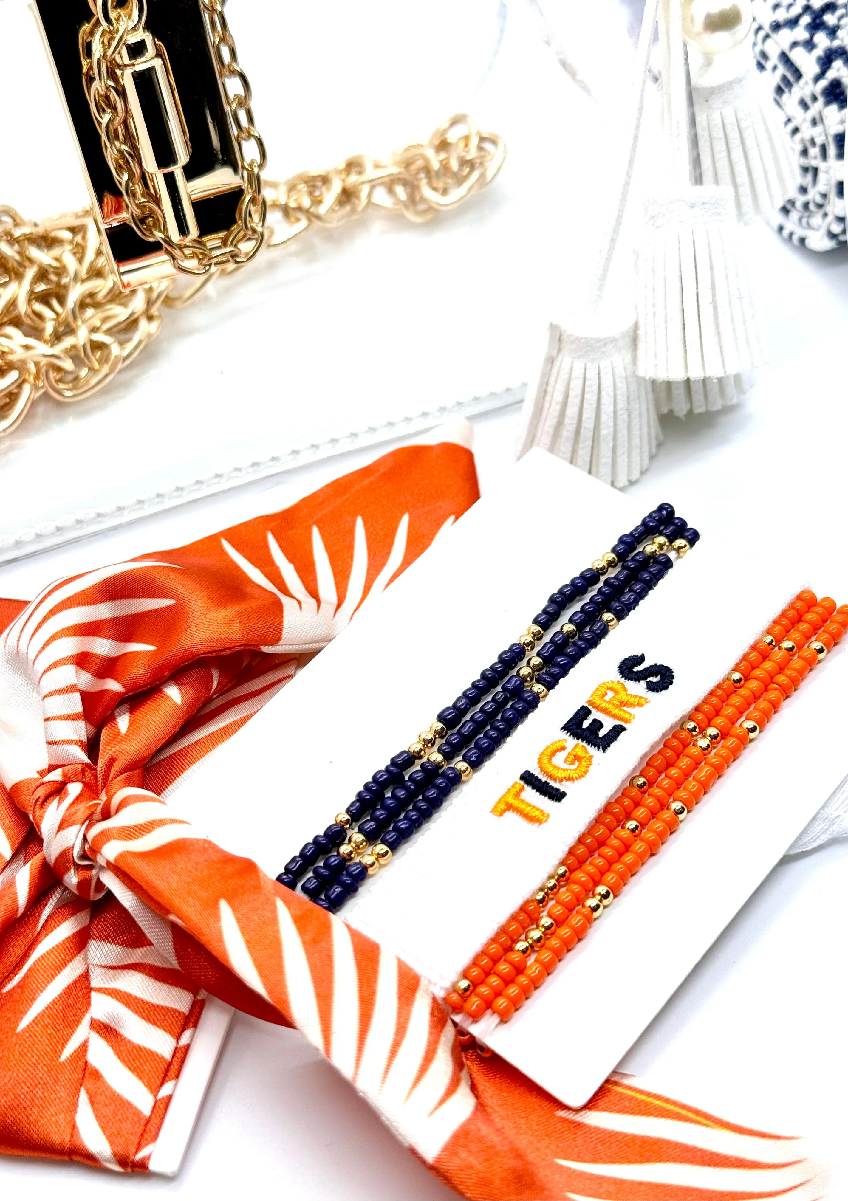 Navy and Orange Tigers Team Tassel Bracelet