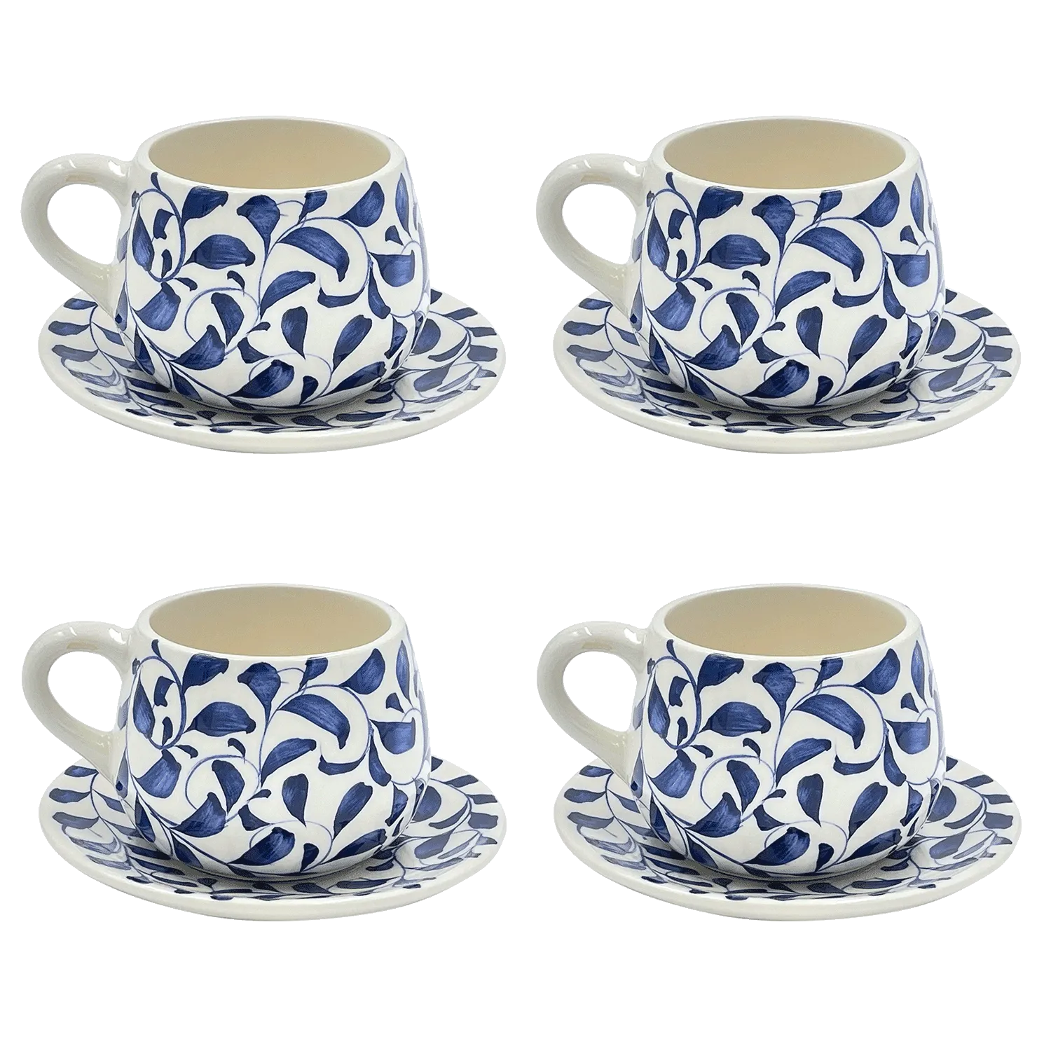 Navy Blue Scroll Coffee Cup & Saucer (Set of 4)
