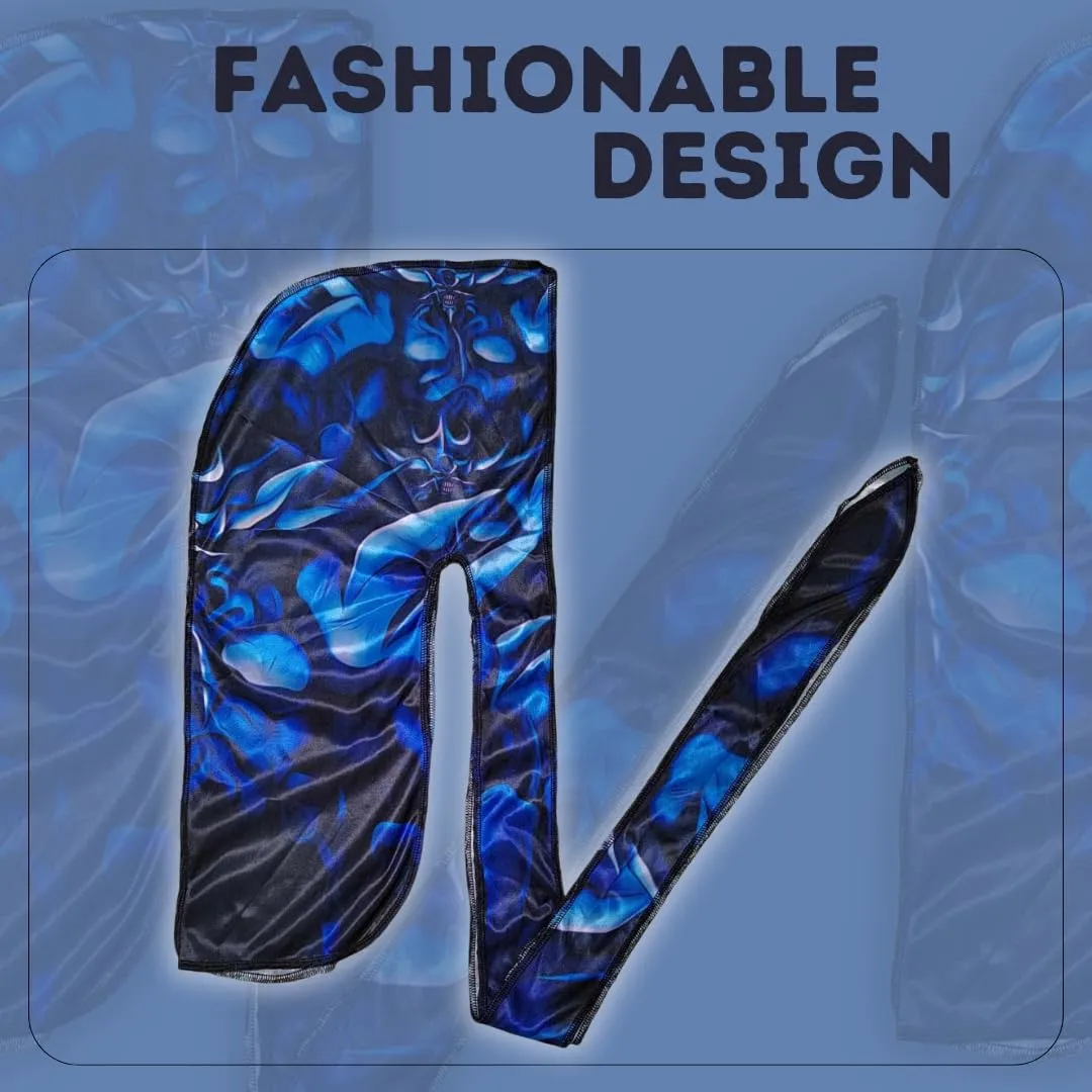 New Premium Silky Durag Design Satin Blue Black