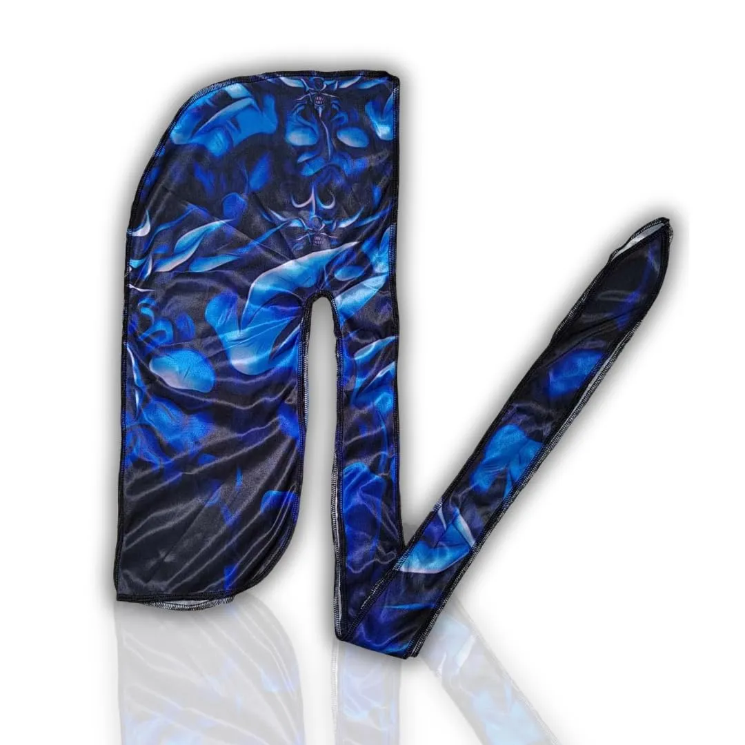 New Premium Silky Durag Design Satin Blue Black