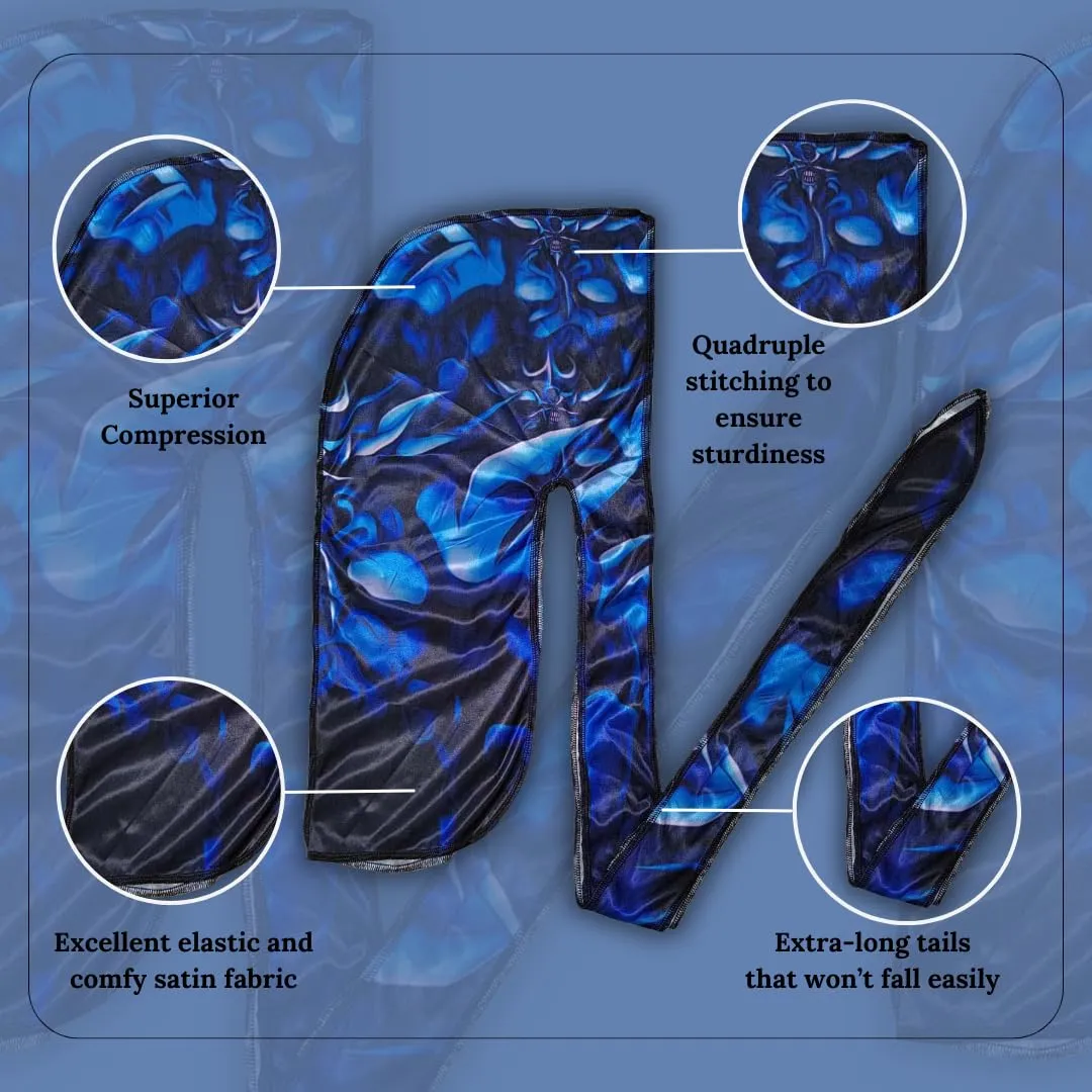 New Premium Silky Durag Design Satin Blue Black