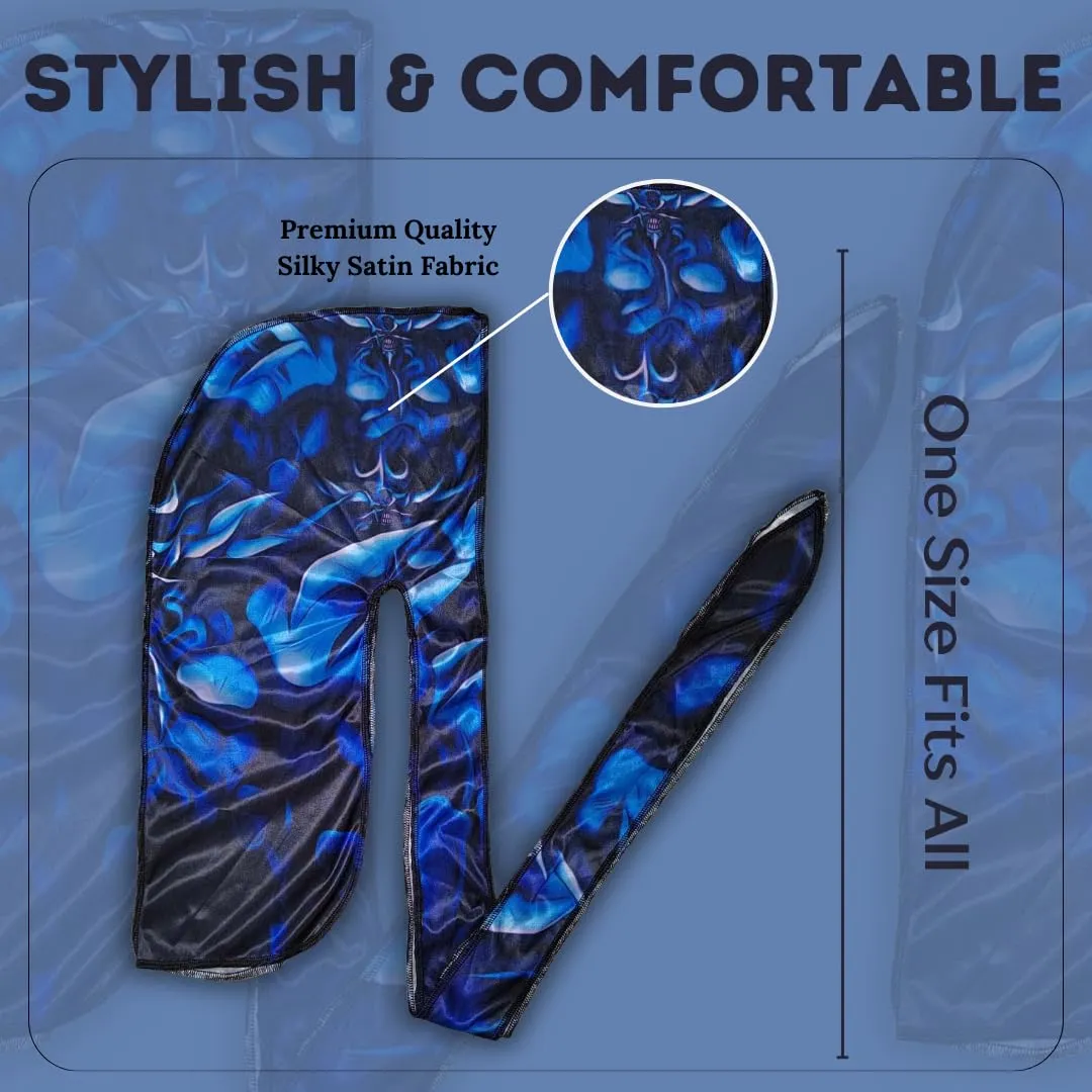 New Premium Silky Durag Design Satin Blue Black