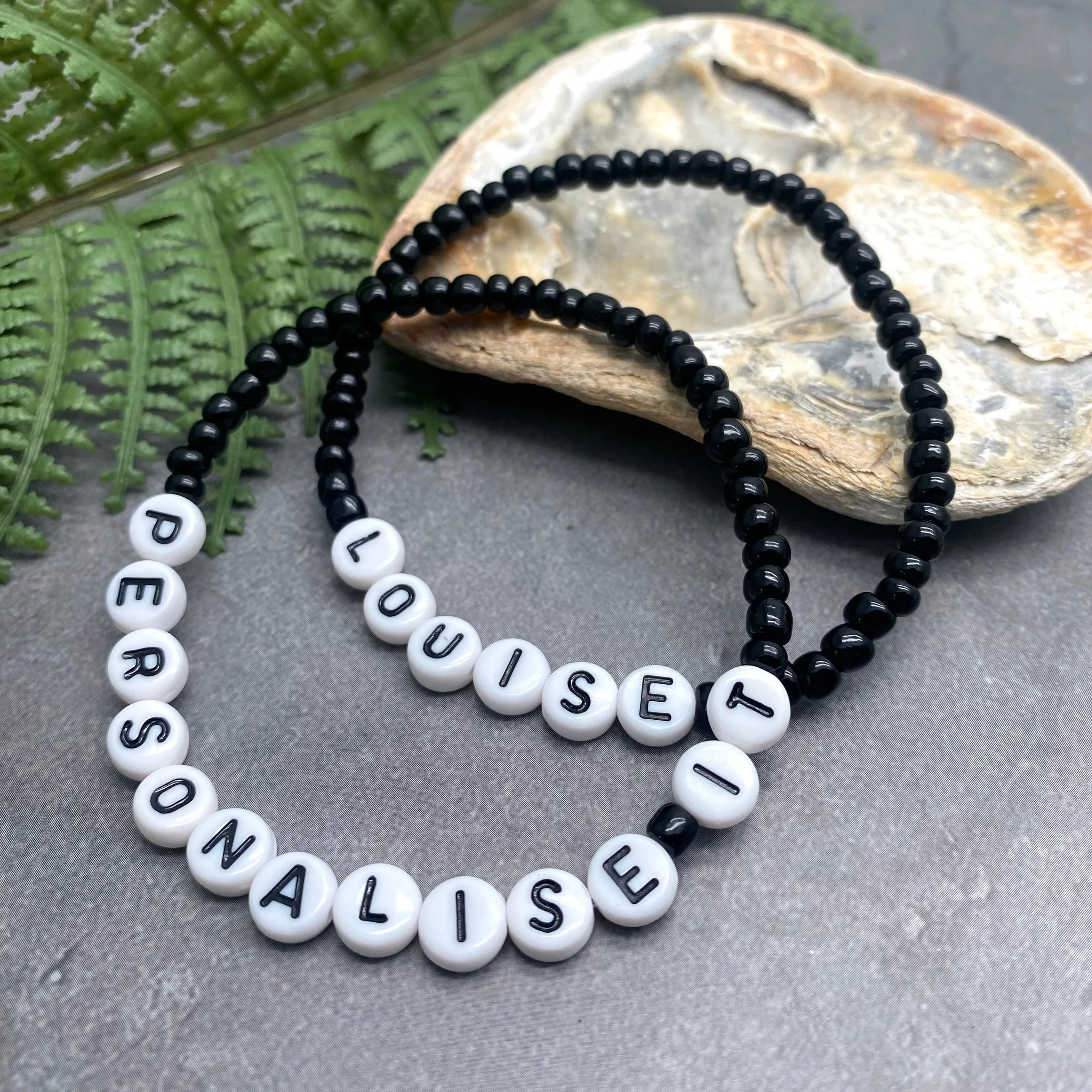 PERSONALISED Bead Bracelet - Black Seed Beads