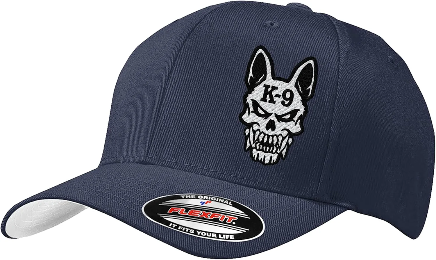 Police K-9 Unit Dog Skull Thin Blue Line 6277/6477 Custom Embroidered Baseball Flex Fitted Baseball Hat