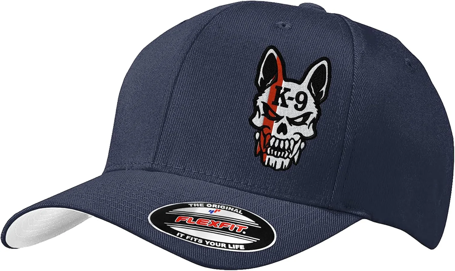 Police K-9 Unit Dog Skull Thin Blue Line 6277/6477 Custom Embroidered Baseball Flex Fitted Baseball Hat
