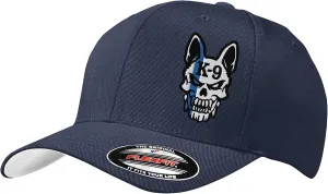 Police K-9 Unit Dog Skull Thin Blue Line 6277/6477 Custom Embroidered Baseball Flex Fitted Baseball Hat