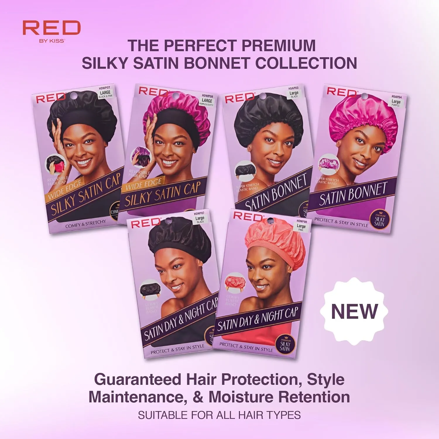 Red by Kiss Silky Satin Hair Bonnet  Dual Layer for Moisture Retention, No-Slip & Comfortable Breathable Fabric for All Hair
