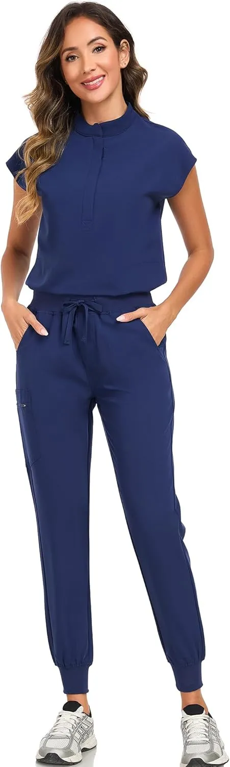 Scrub Pants for Women Four Way Stretch Joggers High Rise Zipper Cargo Pants with 5 Pockets