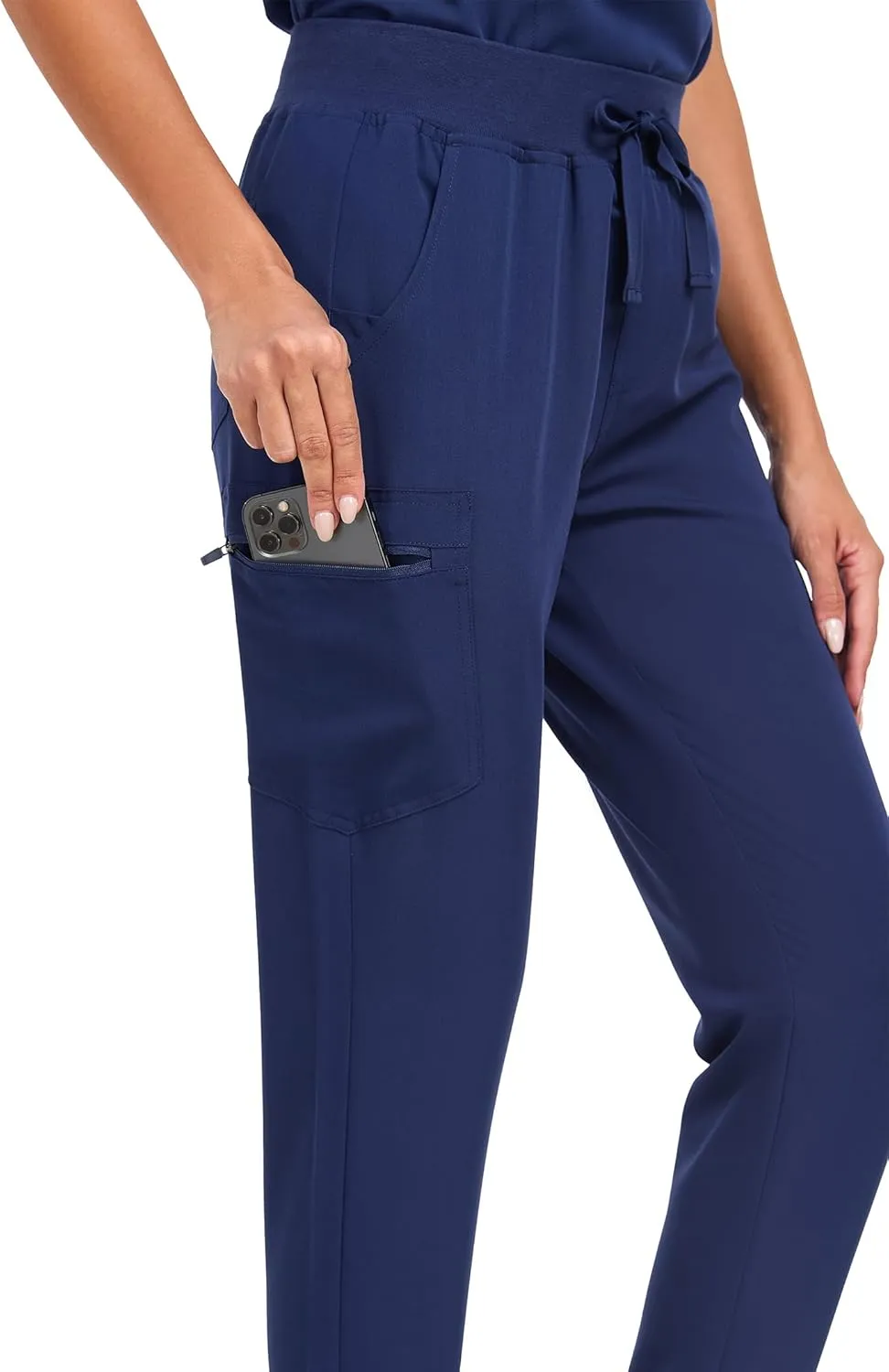 Scrub Pants for Women Four Way Stretch Joggers High Rise Zipper Cargo Pants with 5 Pockets