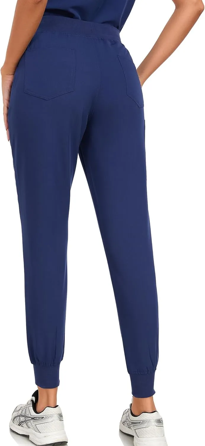 Scrub Pants for Women Four Way Stretch Joggers High Rise Zipper Cargo Pants with 5 Pockets