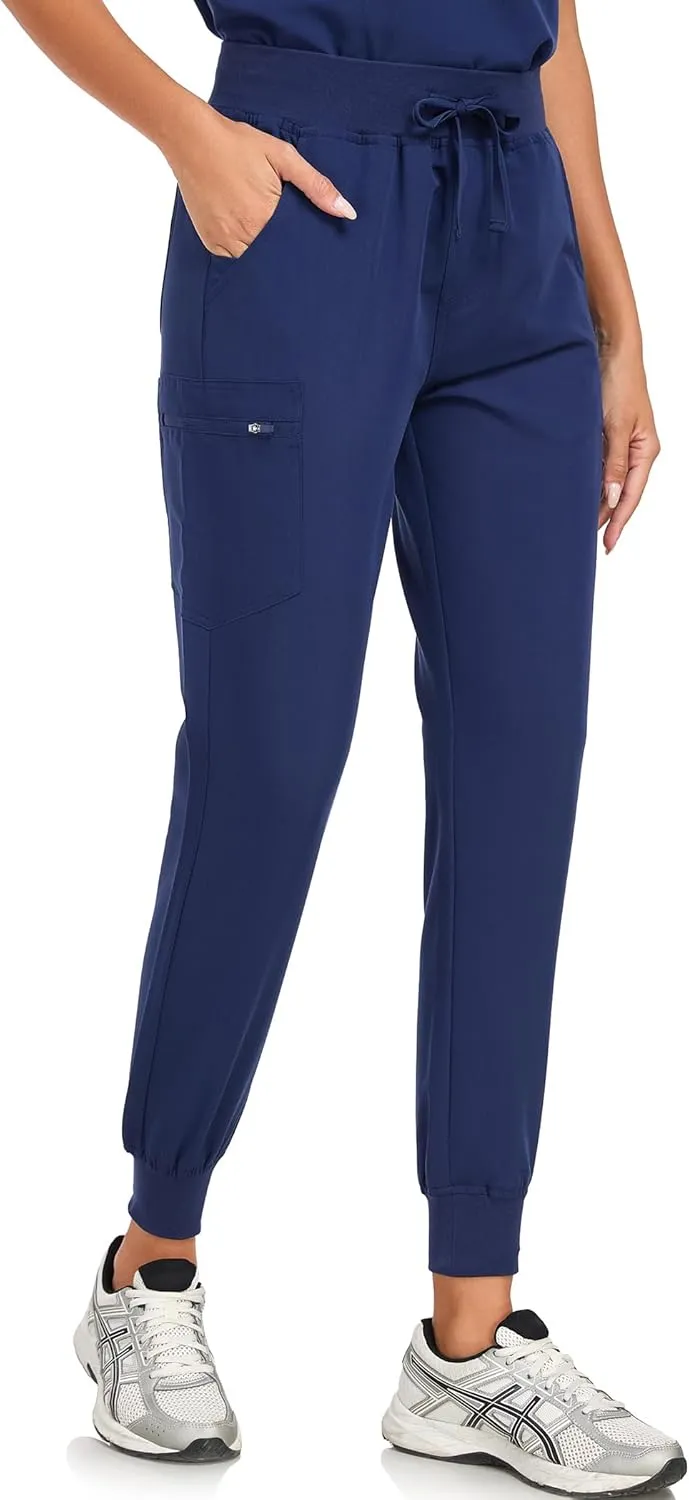 Scrub Pants for Women Four Way Stretch Joggers High Rise Zipper Cargo Pants with 5 Pockets