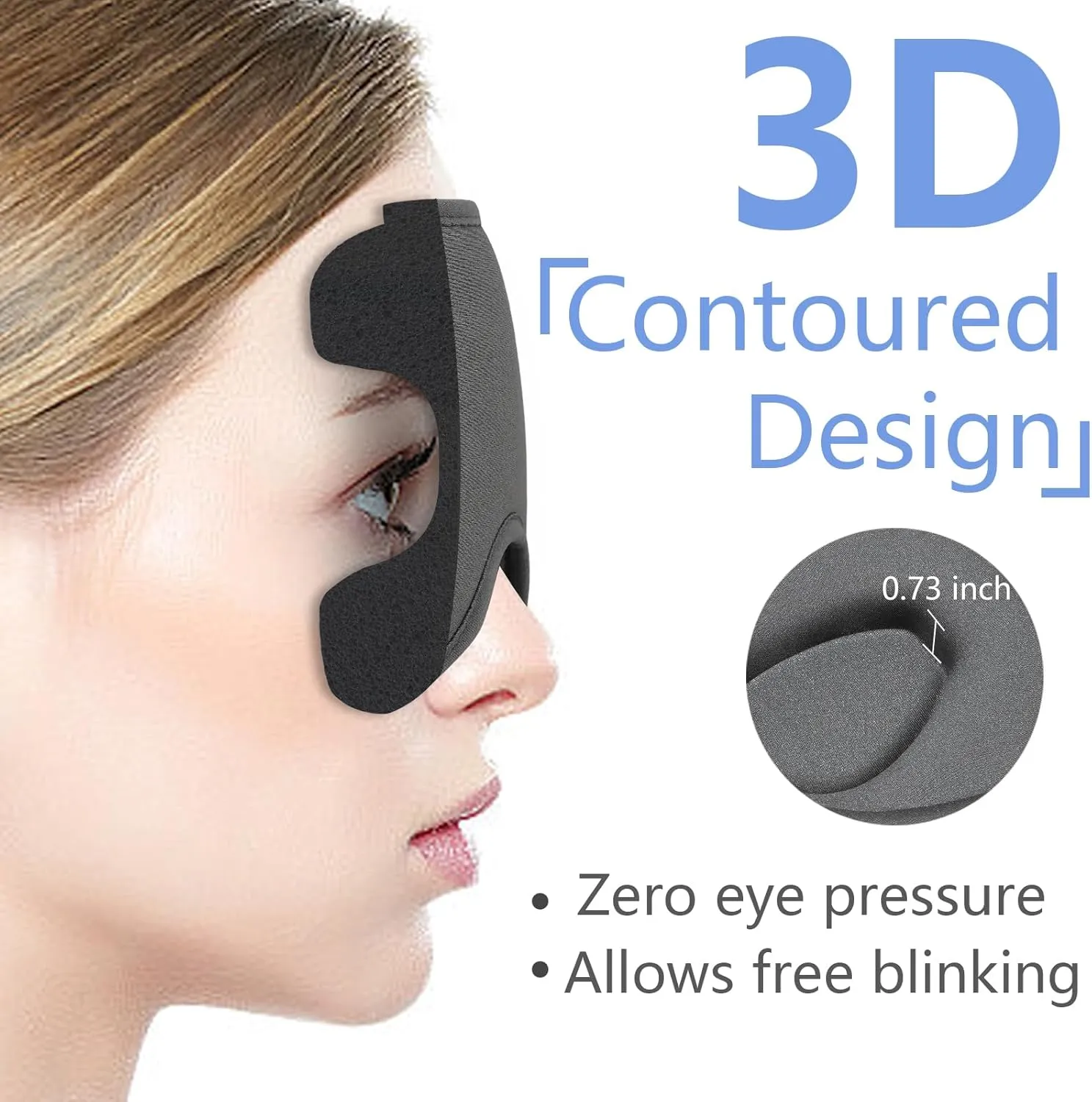 Sleep Mask 3D Eye Mask for Sleeping 100% Light Blocking Eye Covers with Adjustable Strap Night Blindfold for Women Memory Foam Gray