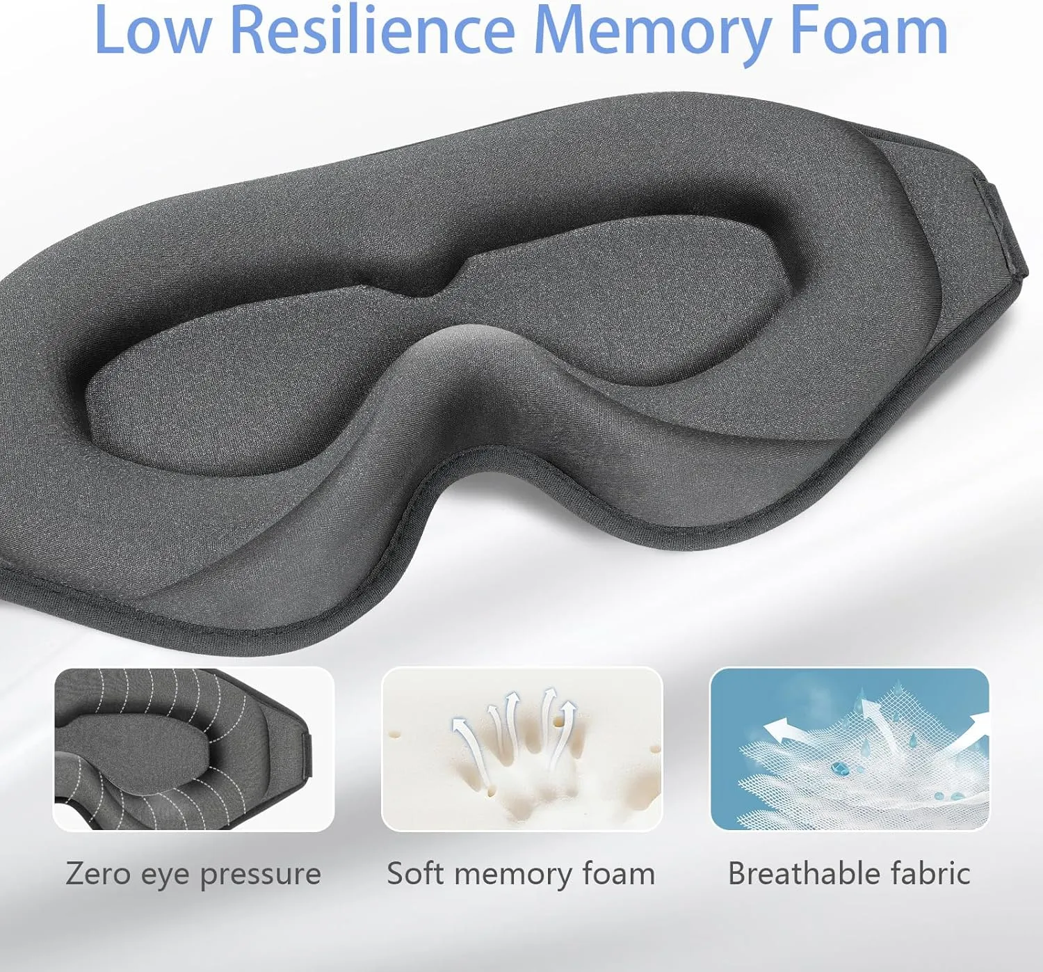 Sleep Mask 3D Eye Mask for Sleeping 100% Light Blocking Eye Covers with Adjustable Strap Night Blindfold for Women Memory Foam Gray