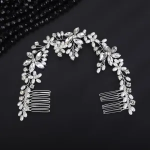 Teyglen Crystal Wedding Headband Bridal Rhinestone Headpiece Silver Pearl Crystal Hair Vine with Comb Hair Accessories for Women Flower Girls