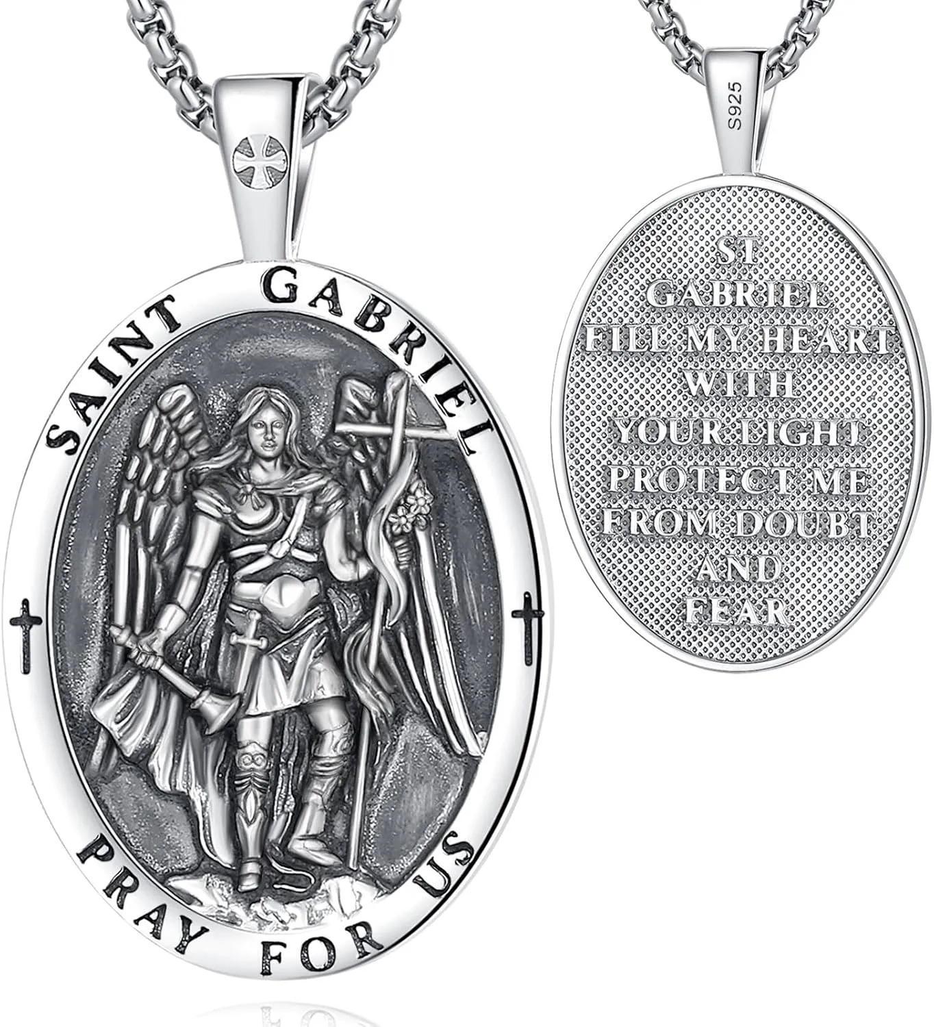 Vito 925 Sterling Silver Saint Necklaces for Women Men, St Michael/Crucifix/Caravaca/St Jude/Virgin Mary Pendant Patron Saint Amulet Medal Religion Jewelry Gift