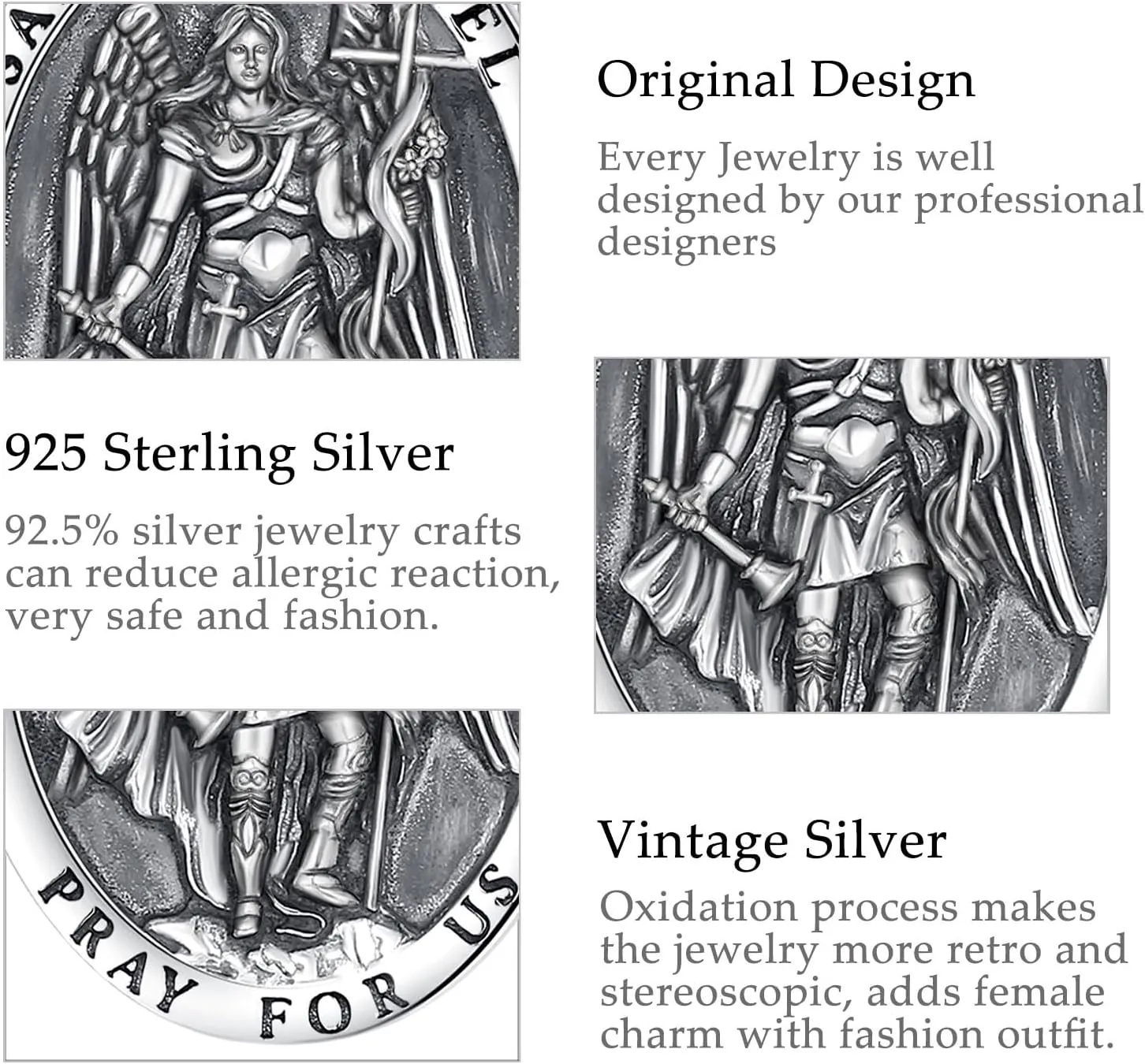Vito 925 Sterling Silver Saint Necklaces for Women Men, St Michael/Crucifix/Caravaca/St Jude/Virgin Mary Pendant Patron Saint Amulet Medal Religion Jewelry Gift