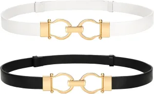 VONMELLI 2 Pack Women's Leather Belts for Jeans Dress Pants Ladies Waist Belt Skinny Belt with Fashion Gold Buckle