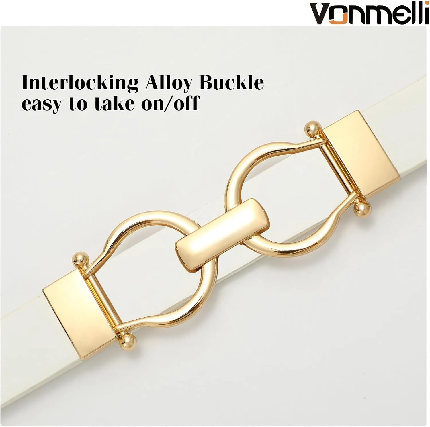 VONMELLI 2 Pack Women's Leather Belts for Jeans Dress Pants Ladies Waist Belt Skinny Belt with Fashion Gold Buckle