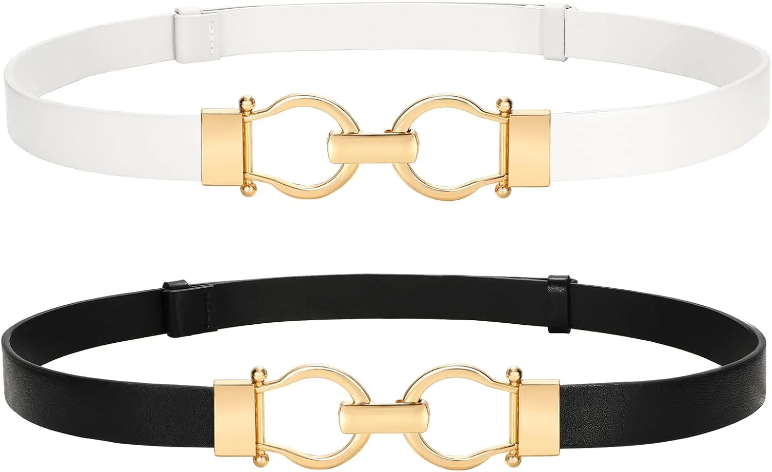 VONMELLI 2 Pack Women's Leather Belts for Jeans Dress Pants Ladies Waist Belt Skinny Belt with Fashion Gold Buckle
