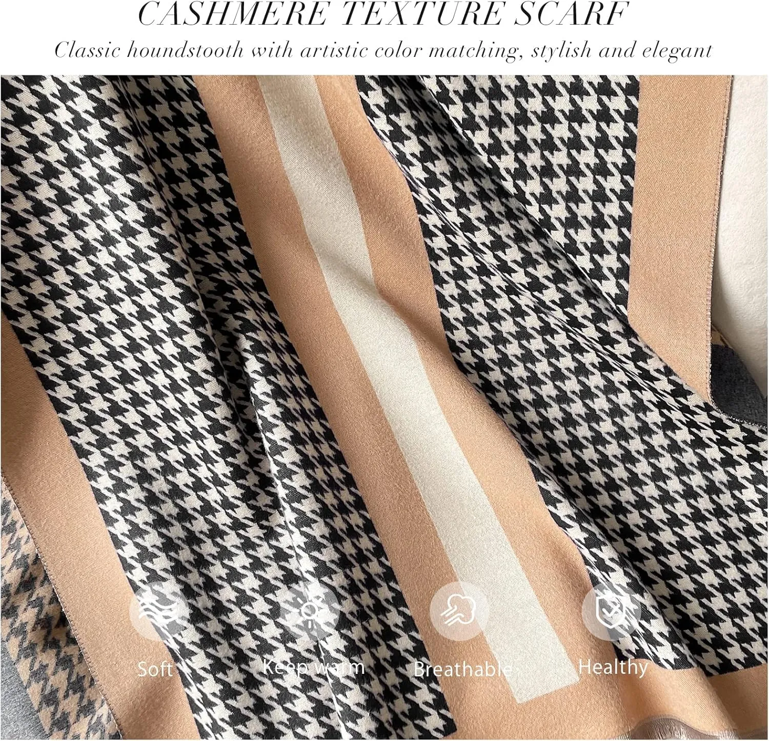 Winter Cashmere Scarf Shawl For Women Classic Houndstooth Pashmina Scarves With Tassel Warm Soft Long Thickened Wrap