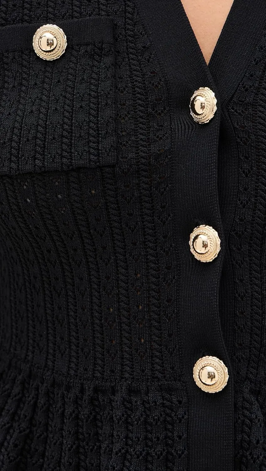 Women's Black Pointelle Knit Mini Dress