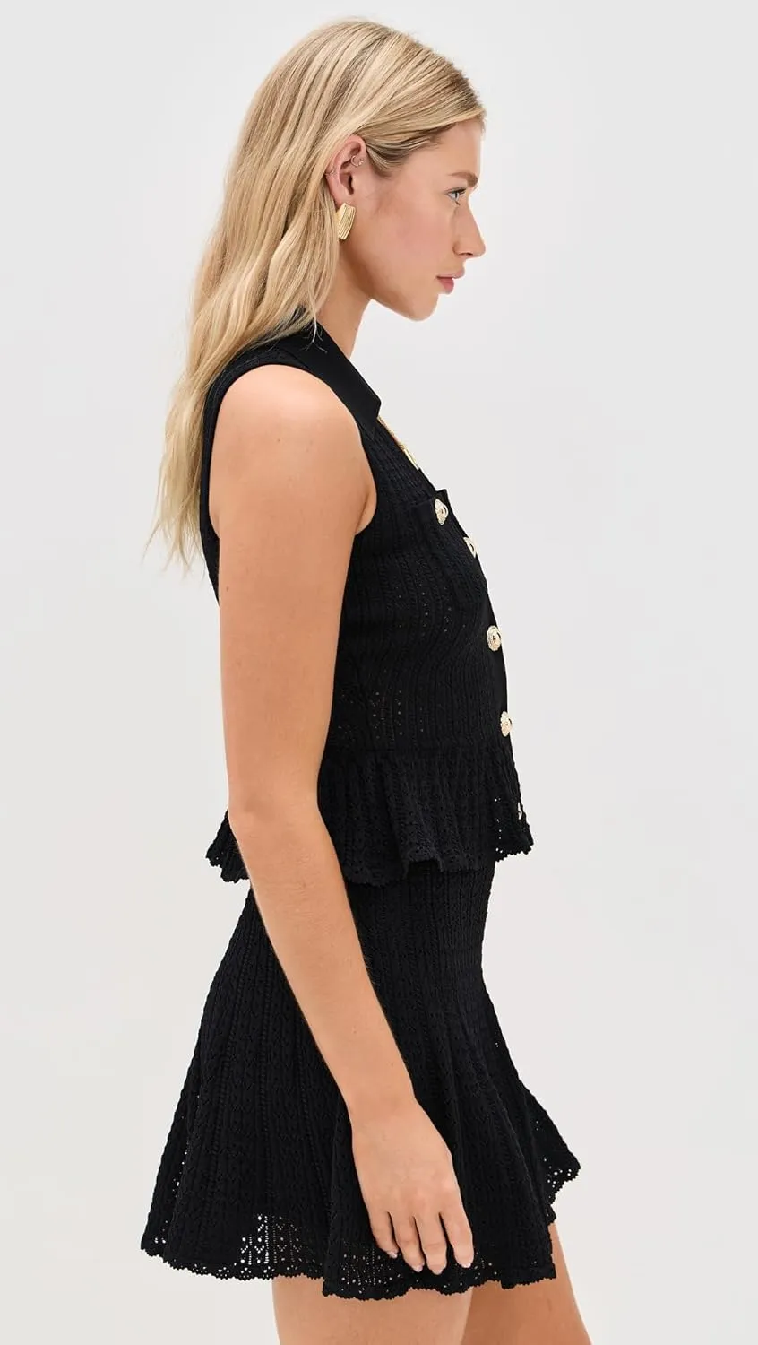 Women's Black Pointelle Knit Mini Dress
