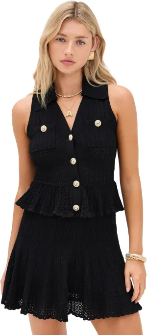 Women's Black Pointelle Knit Mini Dress