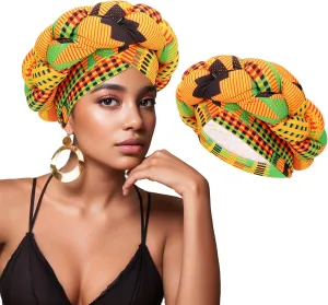 XEPST African Turban Head Wraps Big Braid Cross Turban Hat for Women, Printed Head Wrap Pre-Tied Stretchy Soft Fashion Headwear for Women, Yellow