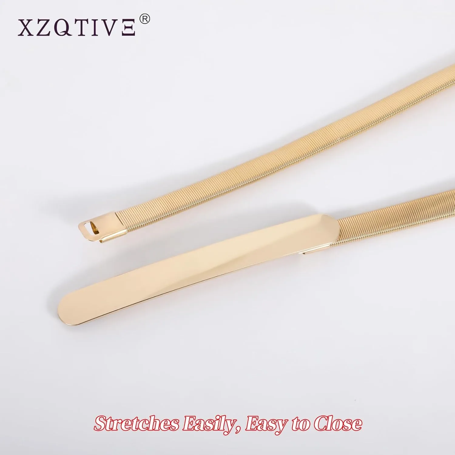 XZQTIVE Women Skinny Metal Chain Waist Belt Stretchy Saree Cinch Belt for Dress Gold Sliver