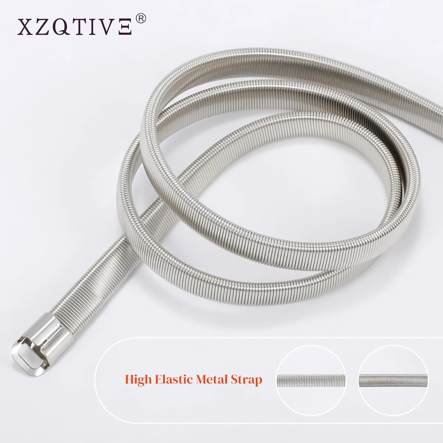 XZQTIVE Women Skinny Metal Chain Waist Belt Stretchy Saree Cinch Belt for Dress Gold Sliver