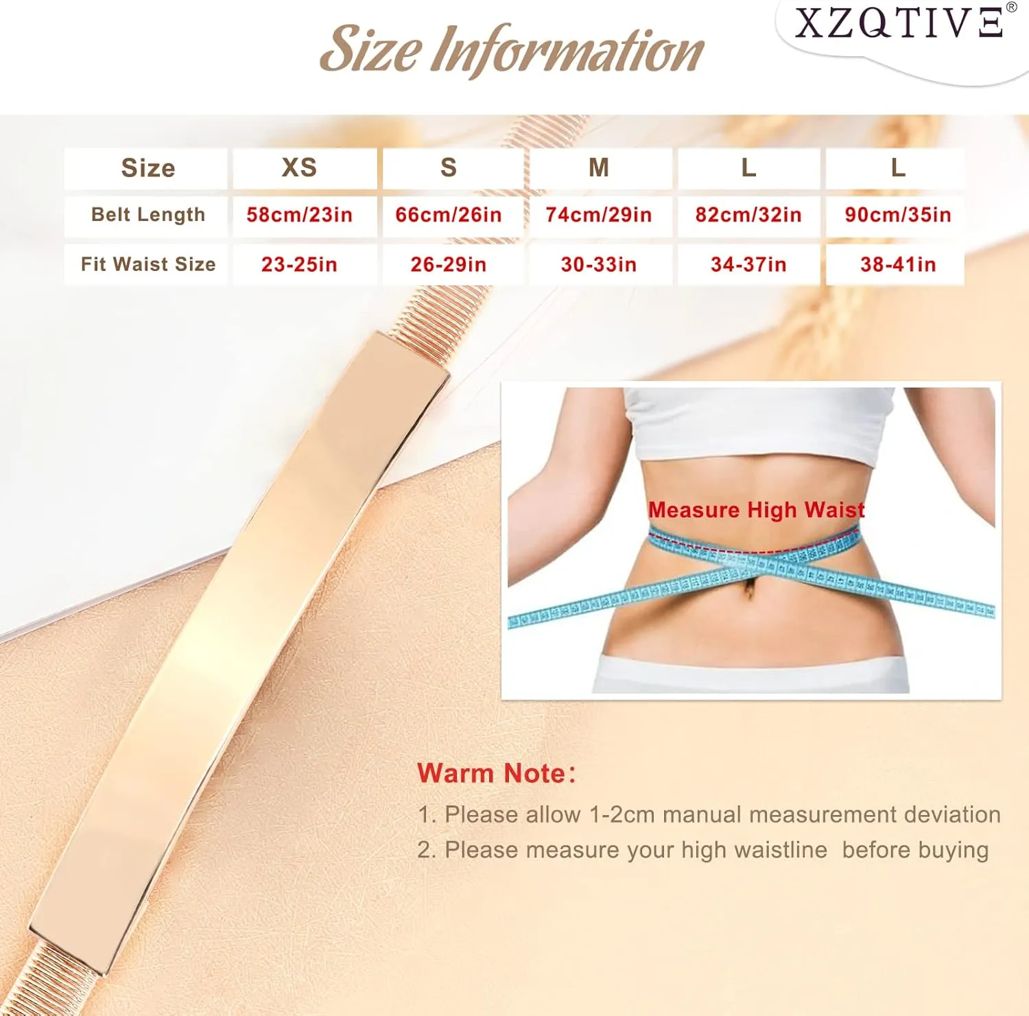 XZQTIVE Women Skinny Metal Chain Waist Belt Stretchy Saree Cinch Belt for Dress Gold Sliver
