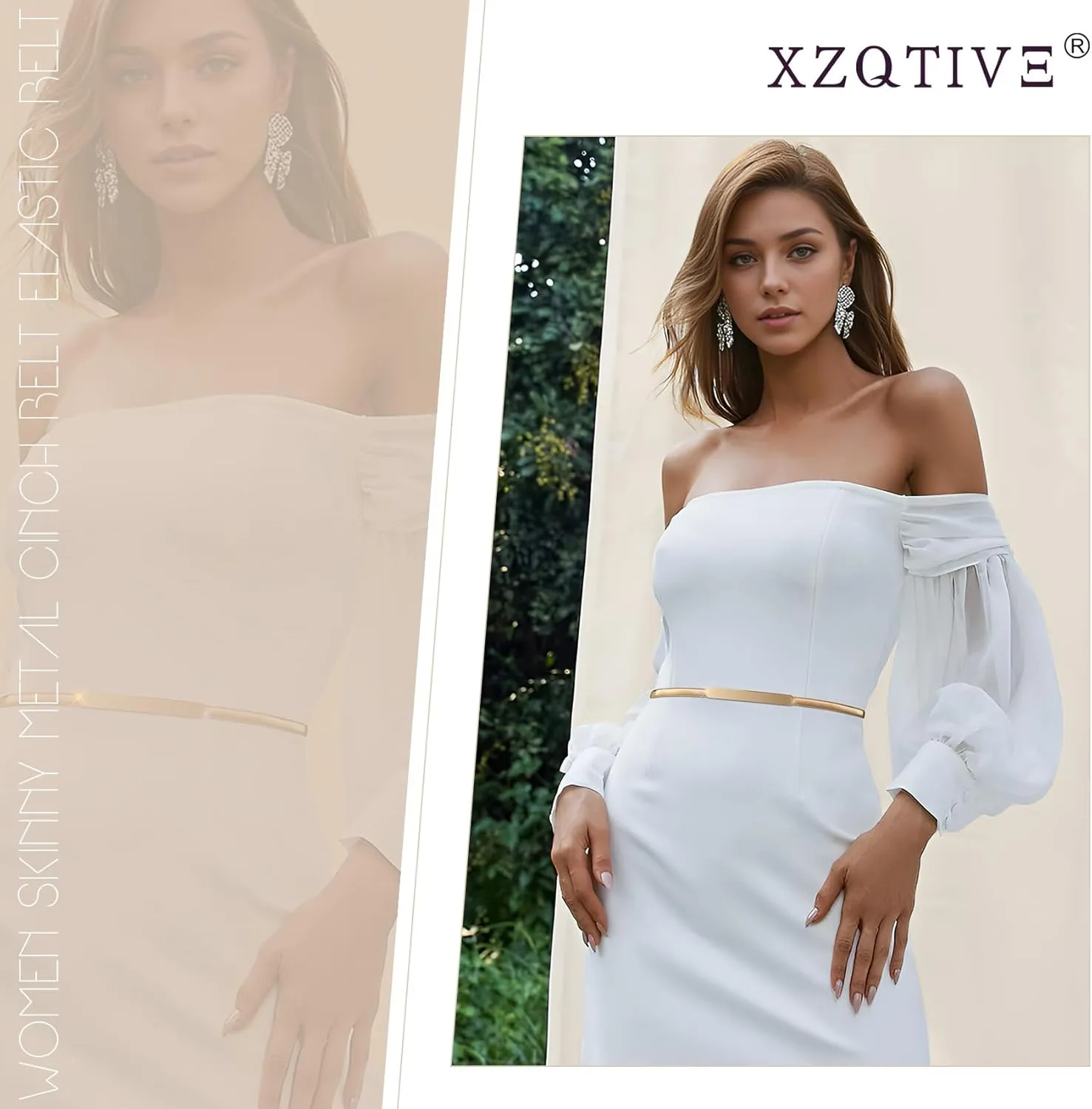 XZQTIVE Women Skinny Metal Chain Waist Belt Stretchy Saree Cinch Belt for Dress Gold Sliver