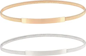 XZQTIVE Women Skinny Metal Chain Waist Belt Stretchy Saree Cinch Belt for Dress Gold Sliver