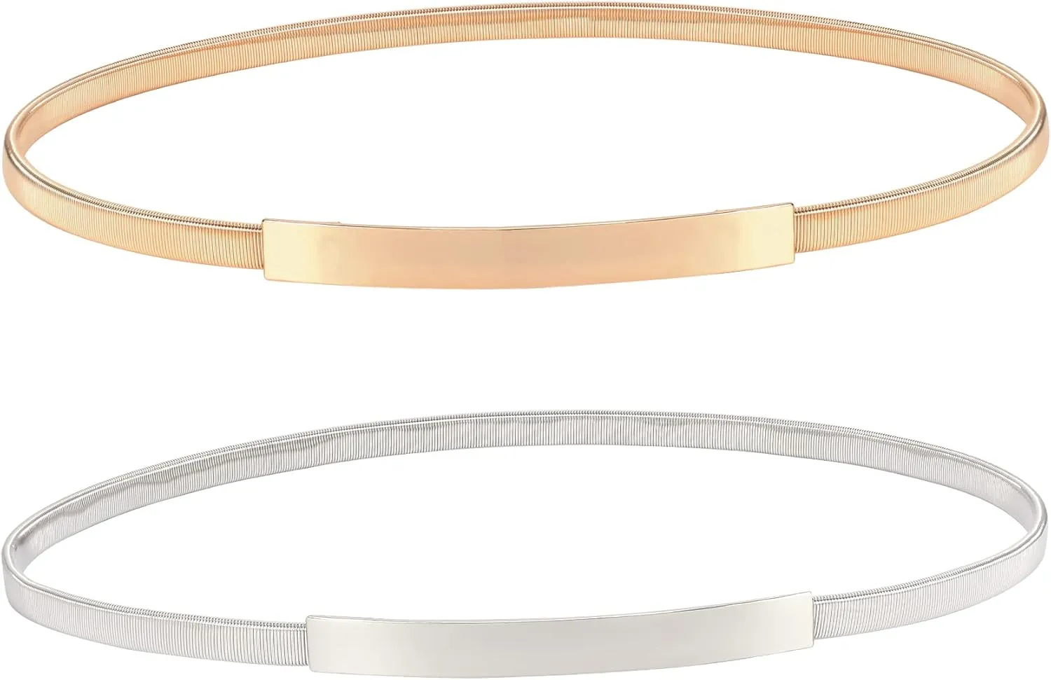 XZQTIVE Women Skinny Metal Chain Waist Belt Stretchy Saree Cinch Belt for Dress Gold Sliver
