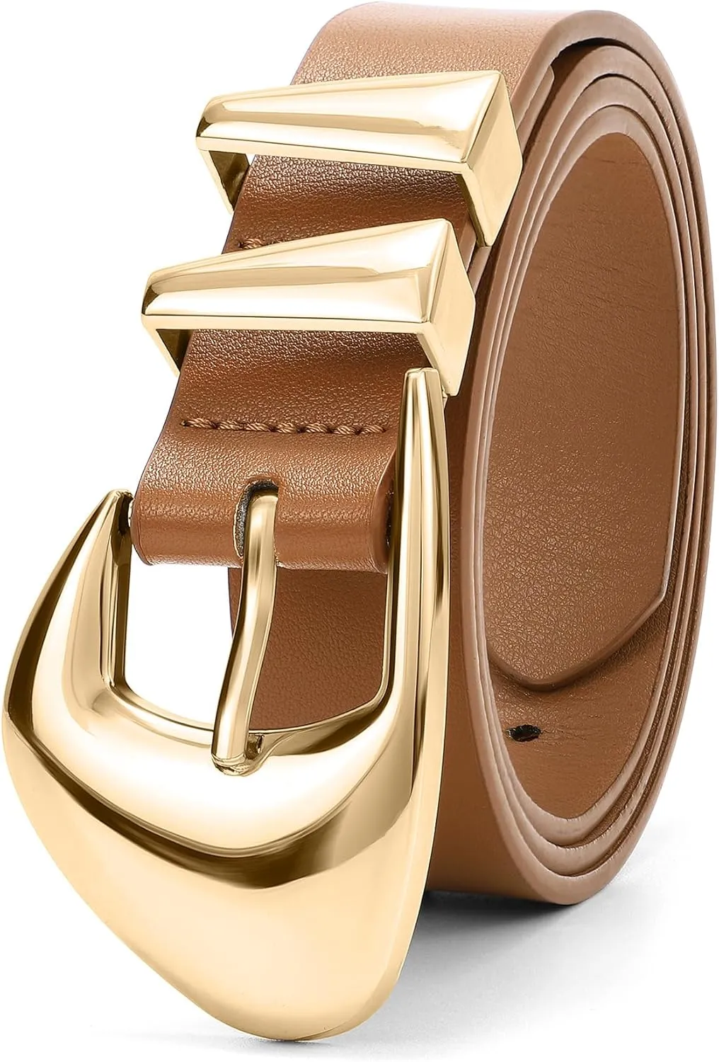 XZQTIVE Women's Leather Belts for Jeans Dress Pants Black Brown Belts for Women Ladies Waist Belts with Gold Buckle