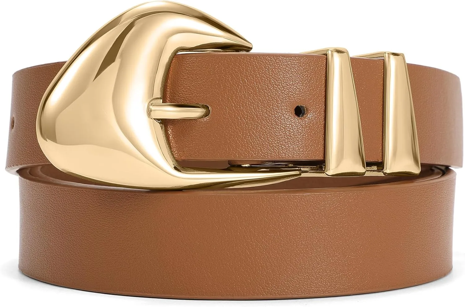 XZQTIVE Women's Leather Belts for Jeans Dress Pants Black Brown Belts for Women Ladies Waist Belts with Gold Buckle