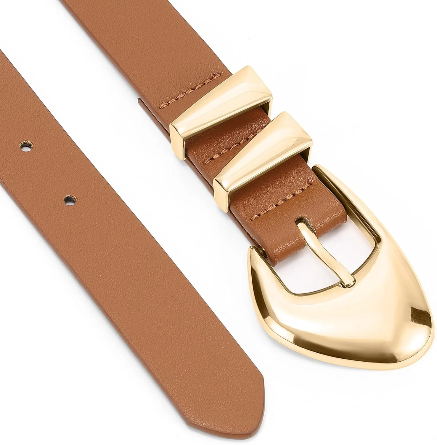 XZQTIVE Women's Leather Belts for Jeans Dress Pants Black Brown Belts for Women Ladies Waist Belts with Gold Buckle