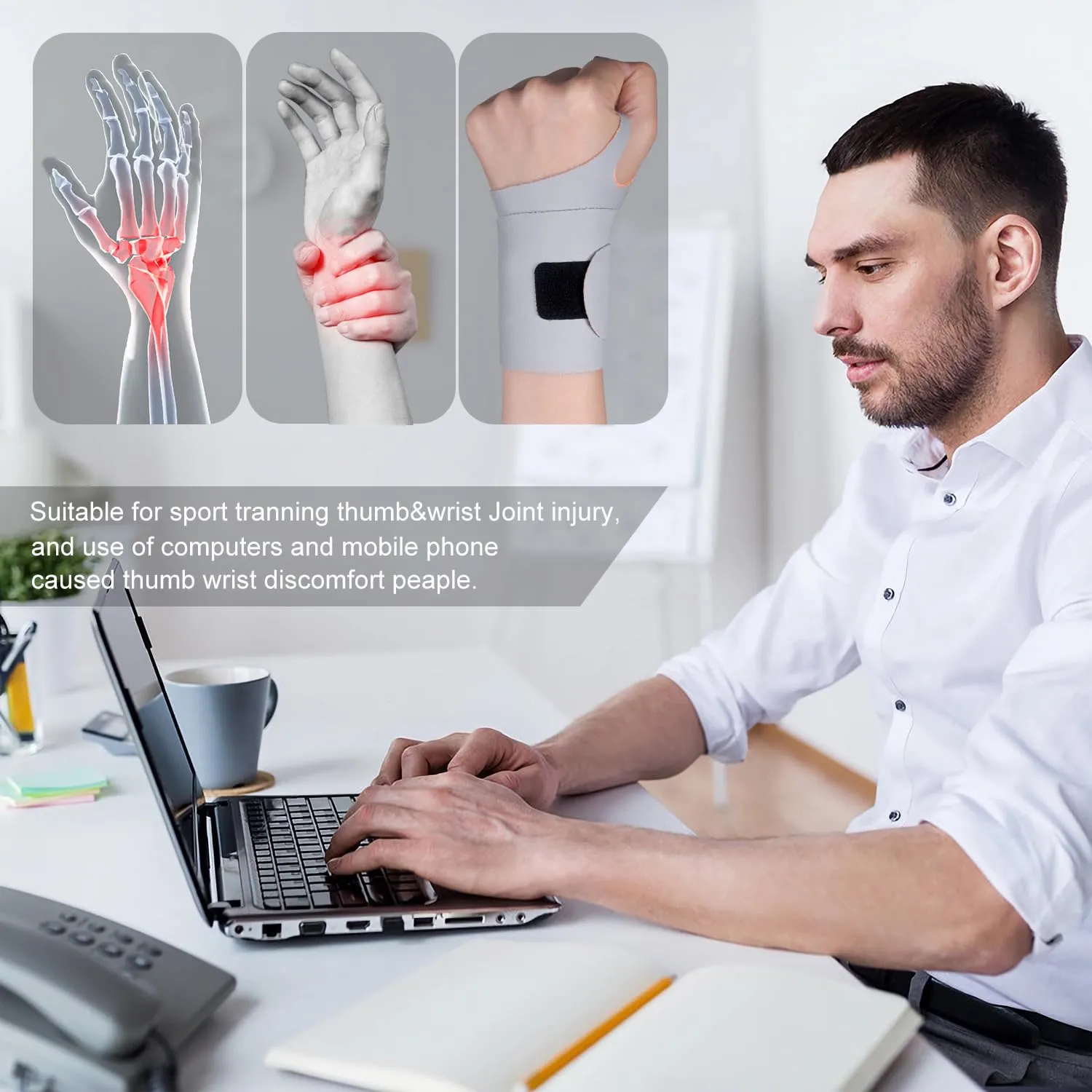YUNYILAN Wrist Brace Ulnar Wrist Brace Compression Ultra-Thin Elastic Strap Wrist,Wrist wraps for Pain Repetitive Wrist Use Injury,Support for Tendonitis Carpal Tunnel Relief Pain (Gray 2pcs)